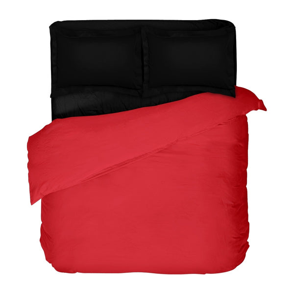 Двуцветно спално бельо от памучен сатен в червено и черно, 4 части - Dilios - 1
