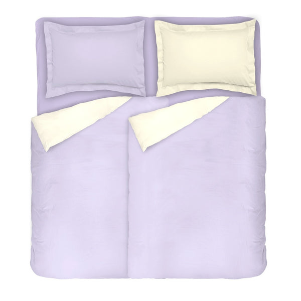Двуцветно спално бельо памучен сатен светло лилаво и екрю, 5 части - Dilios