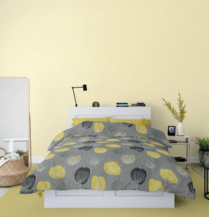 Спално бельо сиво и жълто Грейс, 100% памук ранфорс, 5 части - Dilios - 3